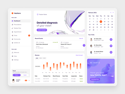 Medical Dashboard app baner banner calendar chart dashboard doctor graphic design illustration medical mobile ui web