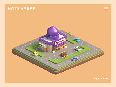 Hodlverse - Super market 3d animation blender car city design game homepage house icon illustration isometric landing page lowpoly motion graphics nft render unity video web design