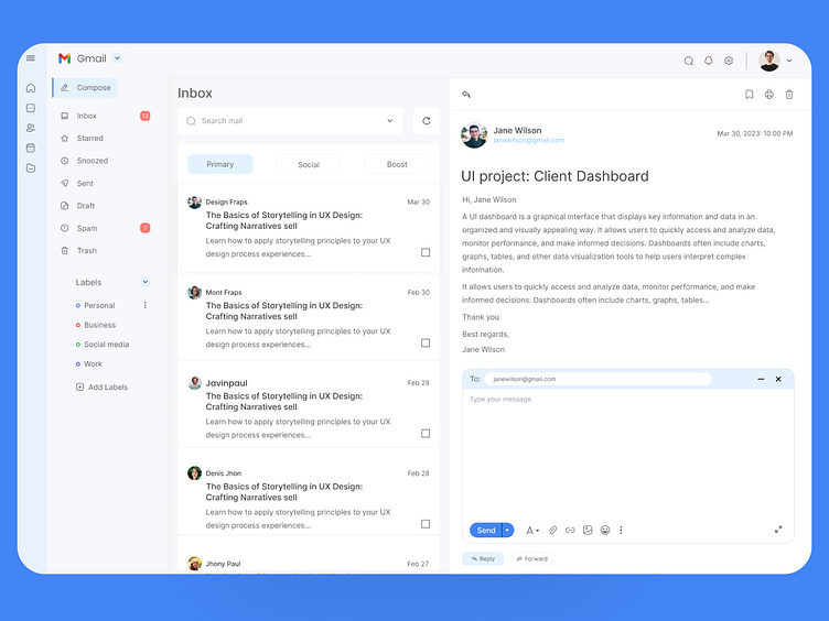 Gmail Redesign Dashboard by Sharif Hossain on Dribbble