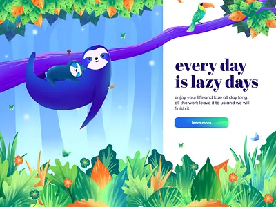 Facility Services-Home page animal design facility services home page illustration landing pagae landscape lazy modern sloth slow loris web work