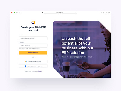 AttainERP - Sign Up branding daily ui design figma illustration logo mobile app product design sign up ui user experience design ux web app