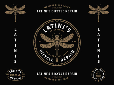 Latini's Bicycle Repair badge branding case study classic collection designer dragonfly graphic design hipster illustration industrial logo logo collection logorama modern retro steampunk typography variations vintage
