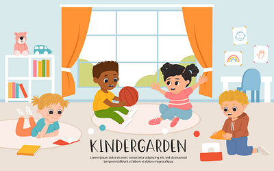 Kindergarden cartoon character children childrensbook concept cute design flat illustration kids kindergarden kindergarten vector