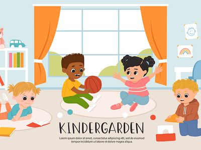 Kindergarden cartoon character children childrensbook concept cute design flat illustration kids kindergarden kindergarten vector