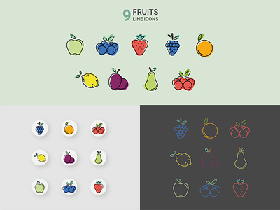 9 Fruits line icones app design graphic design illustration