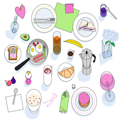 Brunch and breakfast top view breakfast brunch cereals eating healthy illustration juice lunch morning nutrition picnic restaurant toast vector
