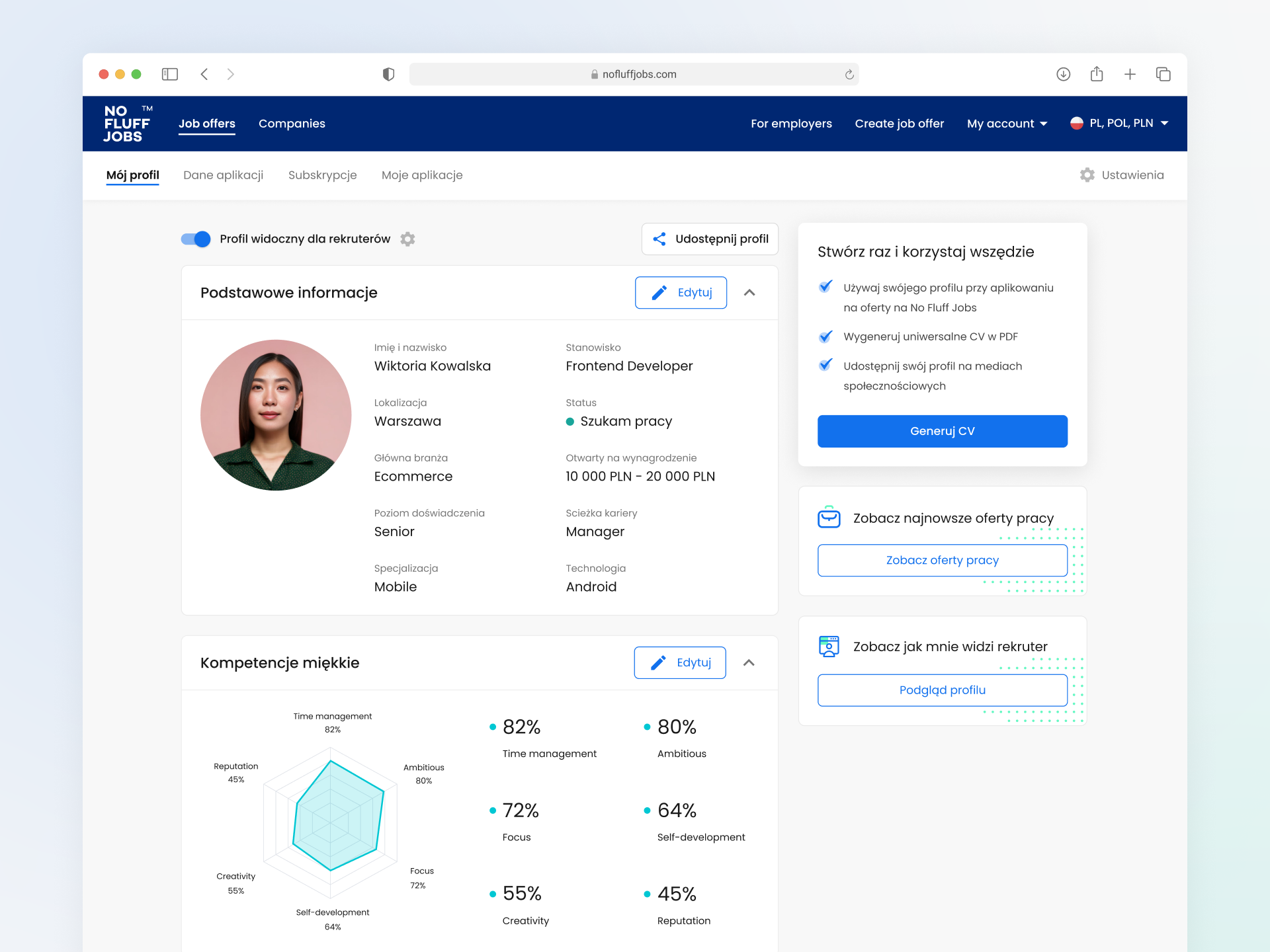 Candidate Profile UI blue candidate chart menu profile section sidebar submenu ui user ux
