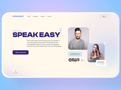 Speak Easy Language School concept design homepage landing language school ui ux uxui