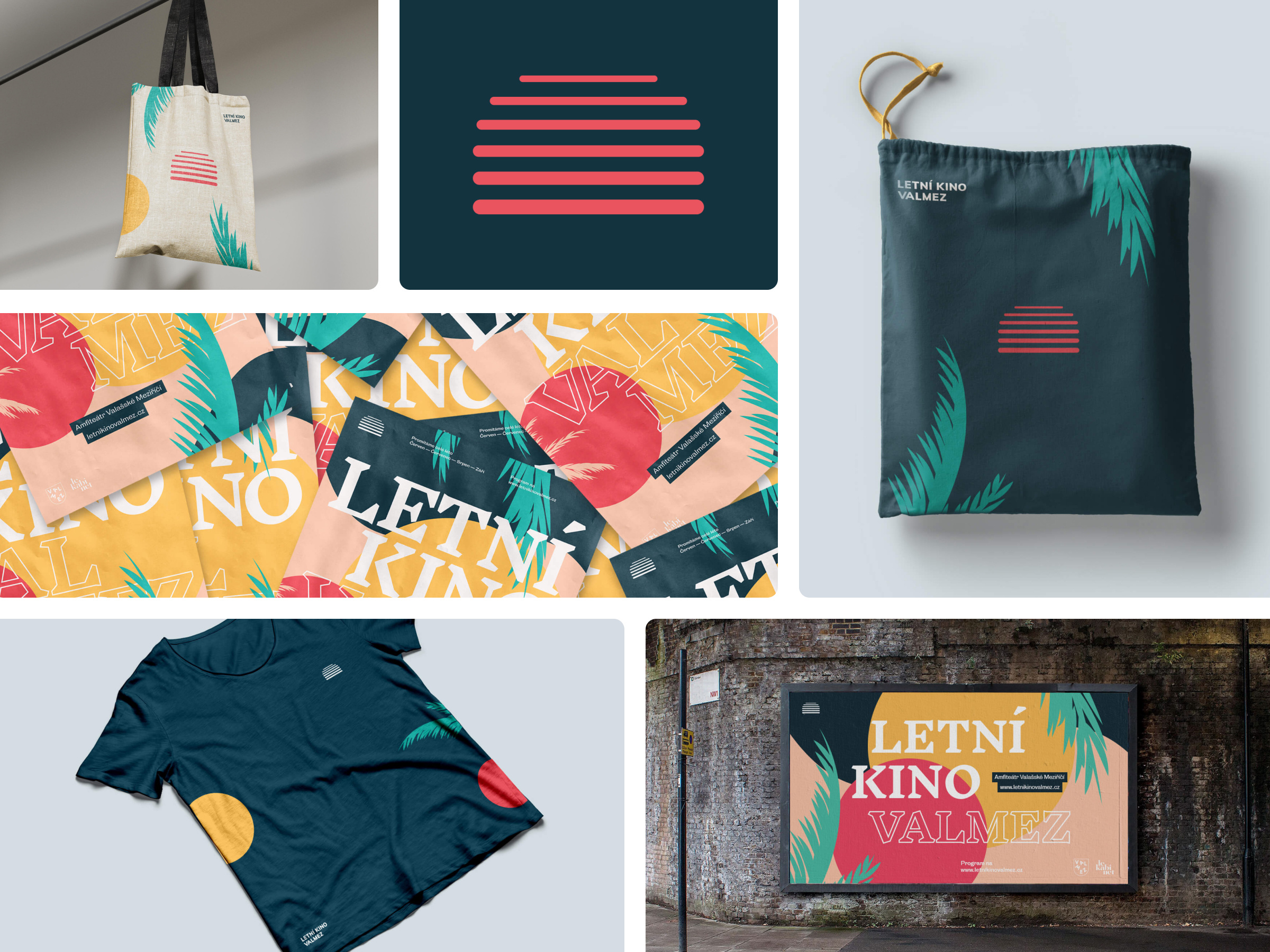 Open-Air Cinema Valmez Brand Identity 80s air billboard branding cinema identity logo mark minimal movie movies open air poster symbol t shirt tote bag vaporwave vhs