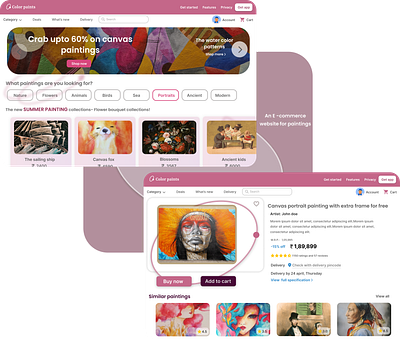 An E- commerce website for paintings app communication tool design figma hifi ui userinterface uxui