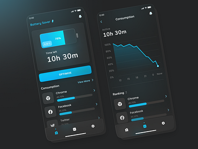 Battery Saver | App Design app battery darkmode design glowing mobile saver ui