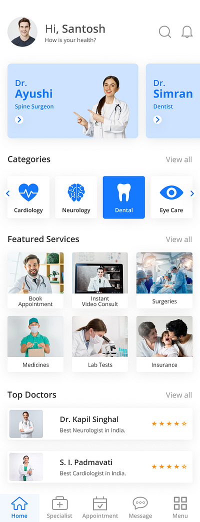 Doctor app doctor app home page ui idea