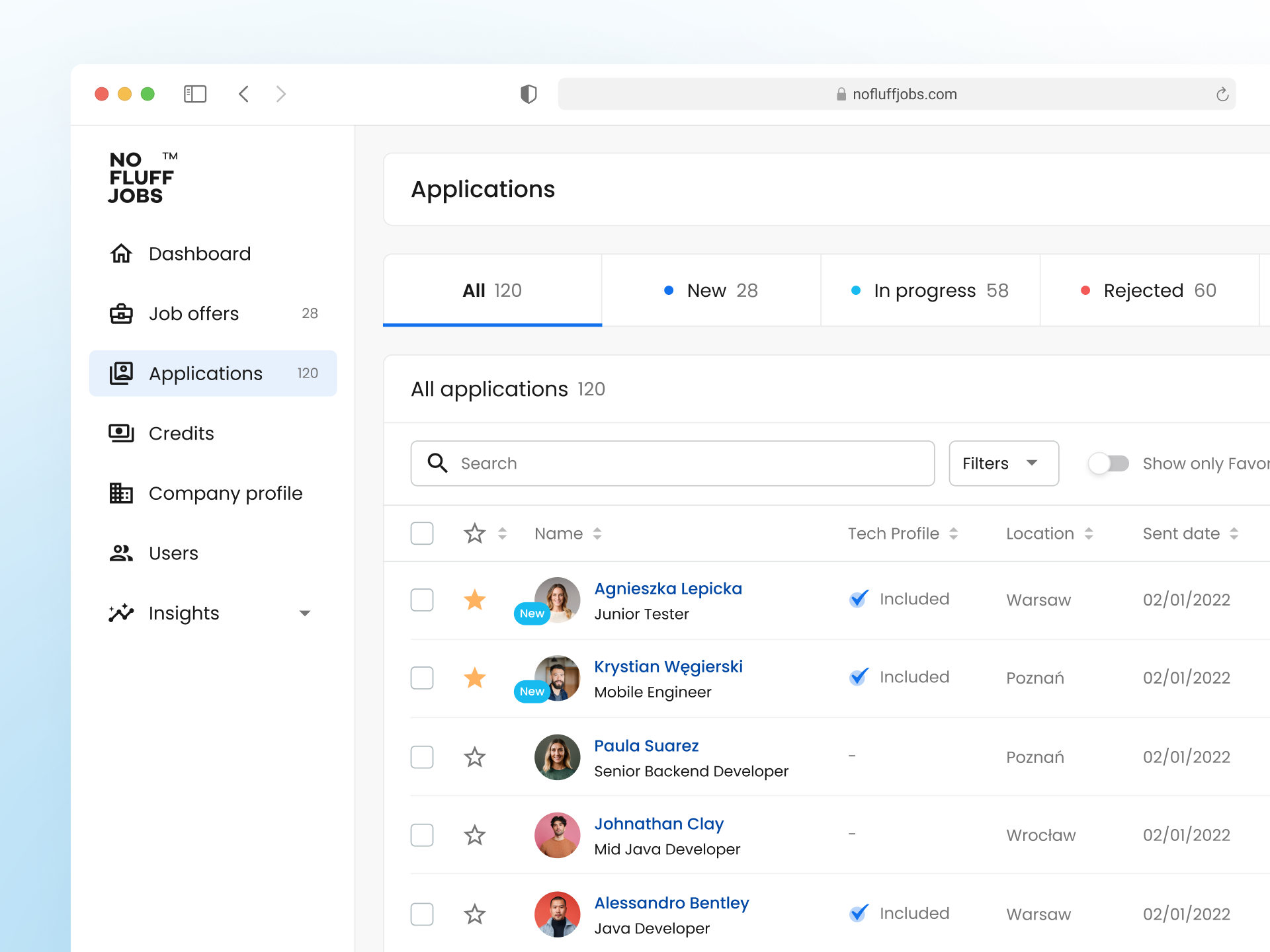 Applications List applications blue candidates cta dashboard filters header list menu search sidebar table tabs ui ux