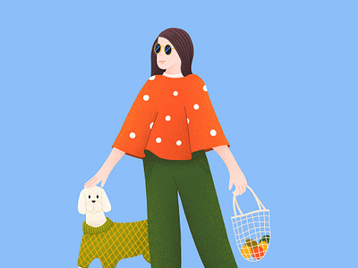 Sunday walkies dog dog walk fashion human illustration illustration art people poncho procreate