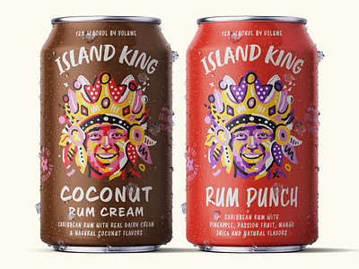 ISLAND KING CARRIBEAN RUM branding can design carnival cocktail crown design illustration island king native packaging popart portrait punch rum vector