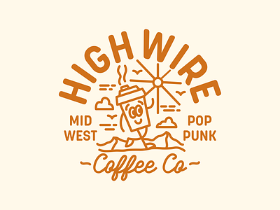 HIGH WIRE Coffee Co Badge badge branding character coffee coffee badge coffee mascot identity illustration logo logo design mascot pop punk typography