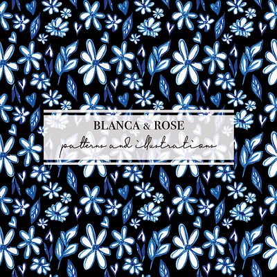 Blue Outlined White Florals florals