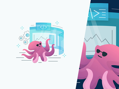 Octopus With Futuristic Screen Flat Illustration animals app branding design flat future futuristic graphic design illustration logo octopus screen startup ui