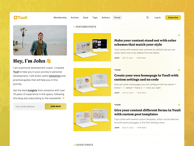 Tuuli — Personal Ghost Theme blog branding colors design flat ghost layout minimal newsletter personal ui