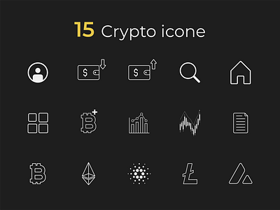 15 Crypto icone app crypto design icone vector