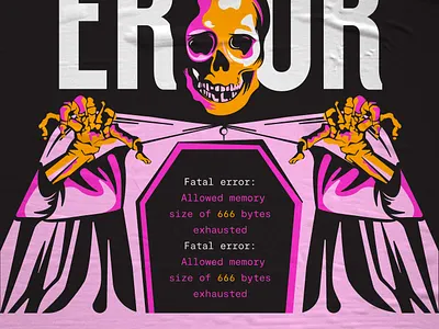 Dev jokes. Fatal error. code color death developer error fatal grave illustration skeleton tech throwback