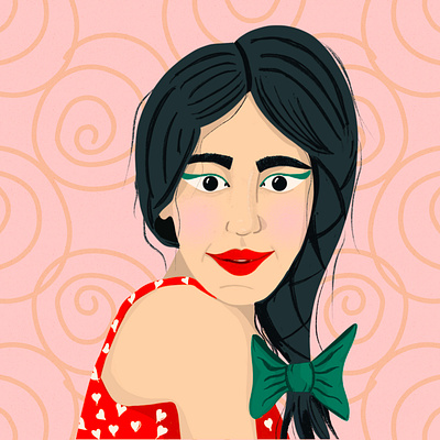 Smile Fun with faces design female funwithfaces green eyeliner illustration portrait procreate red lipstick