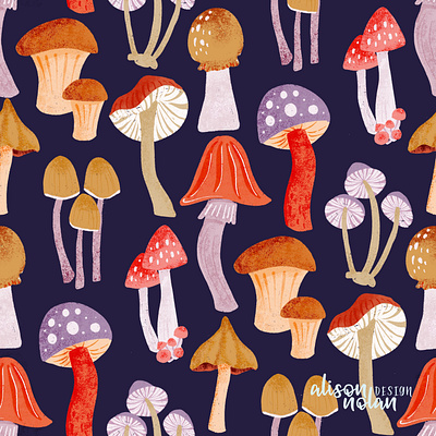 Autumn Mushrooms design illustration procreate repeat pattern