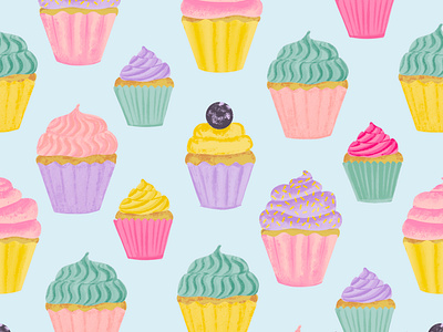 Bright cupcake pattern bright cake celebration cupcake design illustration party pastel pattern procreate repeat pattern