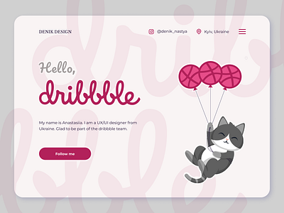 Hello, Dribbble! I'm here! color design designer figma grey inspiration minimal pink typography ui