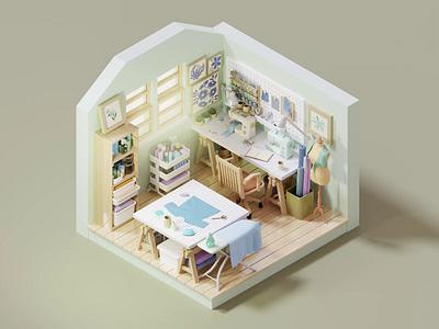 Sewing Fashion Workshop 3d blender cycles design graphic design illustraion illustration art illustrations illustrator interior isometric motion graphics room