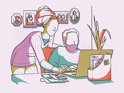 Family tree boundless character desk editorial family heritage illustration lines man minimal people tree ui ux woman