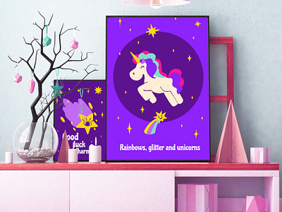 Unicorn posters artwork bright design digital illustration poster unicorn vector