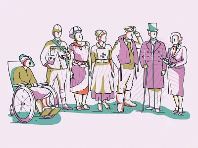 Family heritage air force army character design family flat hat history icon illustration lines man military minimal nurse people tree ui woman