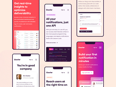 Courier - Homepage Mobile adaptive api email in app mobile notification push responsive sms web website website design