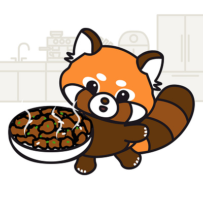 Jjang Pan Cooking Bulgogi animal bulgogi cartoon cooking cute design dish flat food icon illustration korean panda red vector