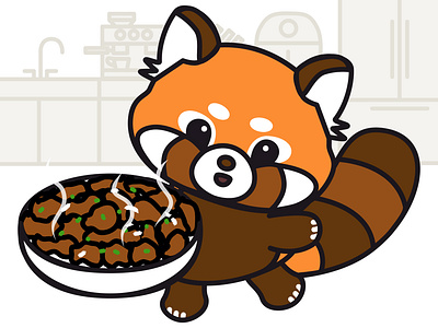 Jjang Pan Cooking Bulgogi animal bulgogi cartoon cooking cute design dish flat food icon illustration korean panda red vector