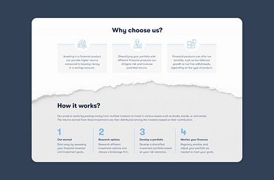 Financial product description screen finance financialproduct howitworks infographics ui webdesign