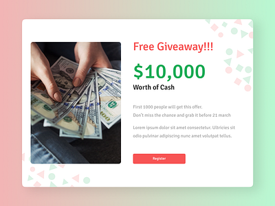 Daily UI 097 - Giveaway adobe xd app cash contest daily ui daily ui 097 dailyui design figma giveaway money prize ui ui design uiux ux ux design web design webpage website