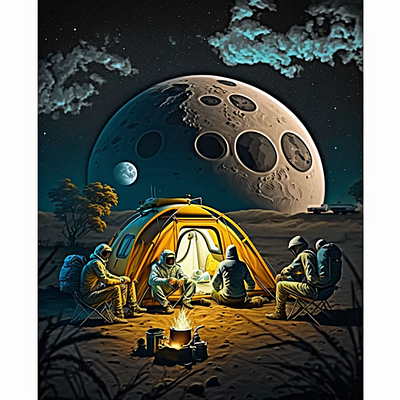 Camping on the Moon 1 astronaut branding elon musk graphic design illustration mac carpeli moon