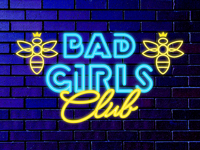 Bad Girls Club bee illustration logo neon