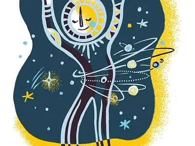 Sun, playing with Gravitational Pull editorial illustration limited color line line art whimsy