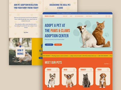 PAWS & CLAWS - Pet Adoption Center animal cats design dogs landing page pet pet adopt pet adoption pet adoption center pet adoption web design pet adoption website pet website petshop ui uiux user interface