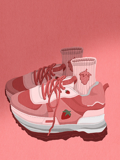 Strawberry Shoes cute illustration kawaii pink shoes sneaker strawberry