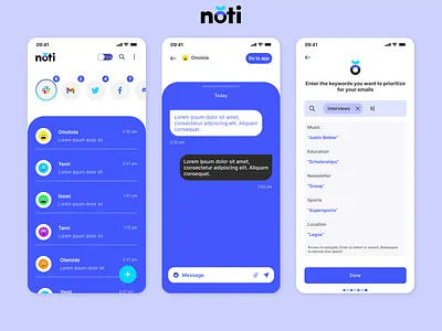 noti ( a notification management app) app design mobile notification manager priority manager product desig project reminder app ui ux