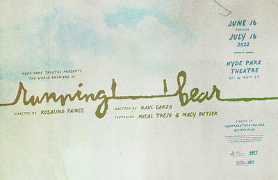 Hyde Park's Running Bear austin bridge design handwritten play poster theatre watercolor