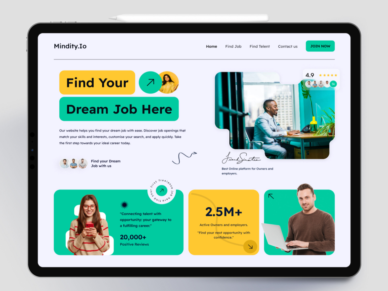 Mindity.io Job Finder site design by Kemil Ramani on Dribbble