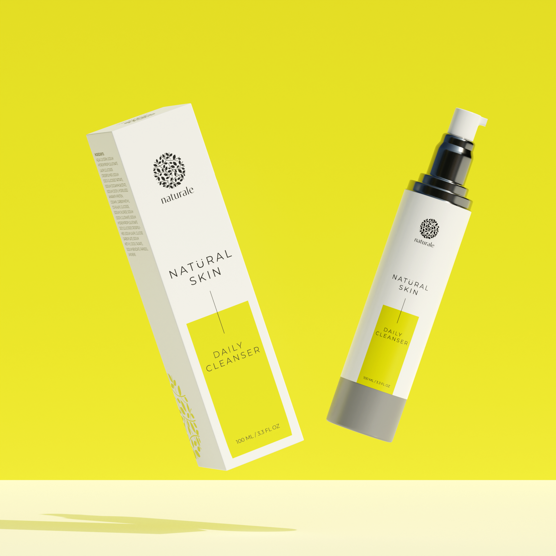"NATURALE SKIN" Daily Cleanser Packaging Design 3d rendering branding cosmetics packaging feminine fresh label and box design label design lemon logo package design packaging packaging design skin skin care skin care packaging spray packaging