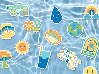 hydration campaign stickers earth healthy illustration kids school stickers water water bottle