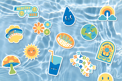 hydration campaign stickers earth healthy illustration kids school stickers water water bottle