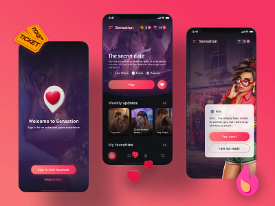 UI Mobile Screens Of Romantic Visual Novel Game branding design game illustration interface logo love mobile mobilegame novel ui